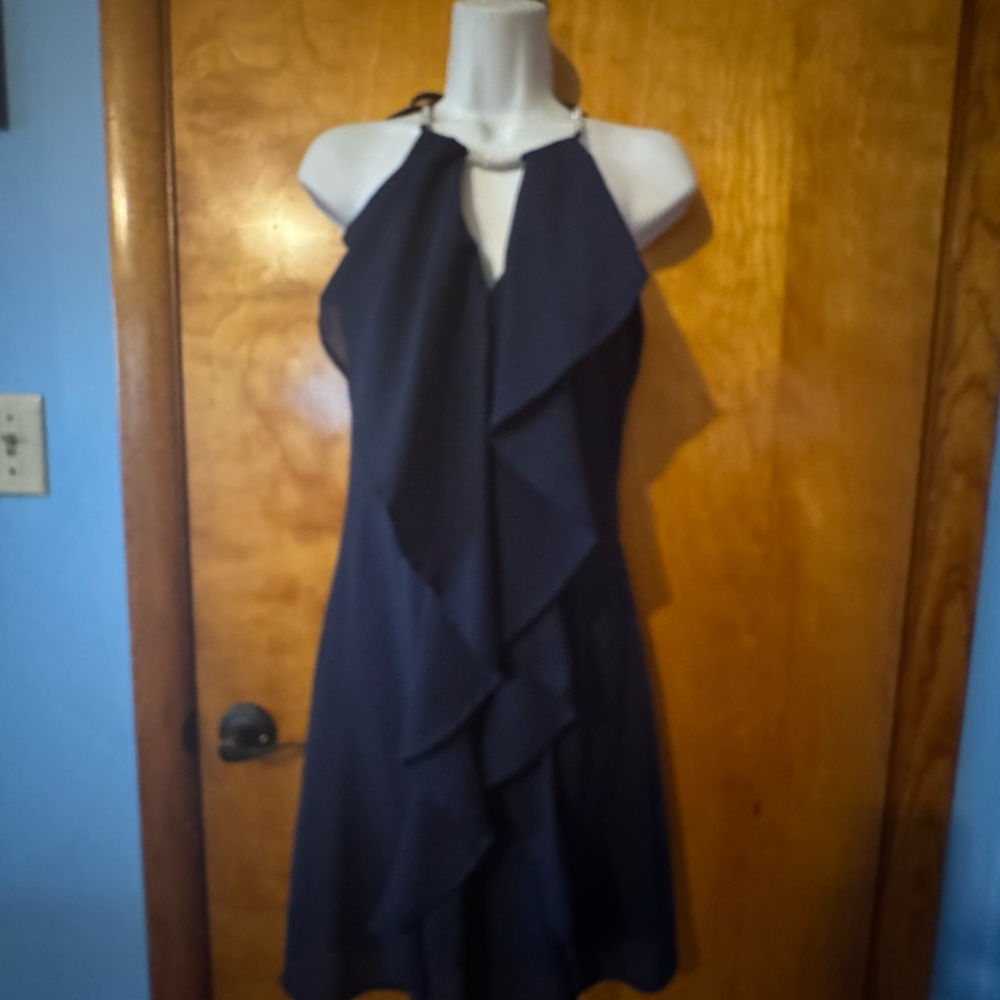 Elegant Navy Halter Party Cocktail Dress